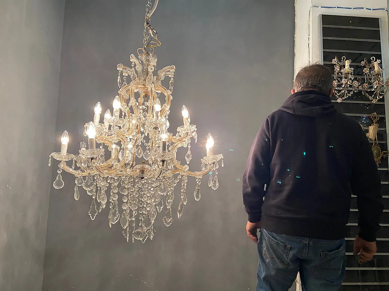 Large Italian Crystal Chandelier, 50s 1195214