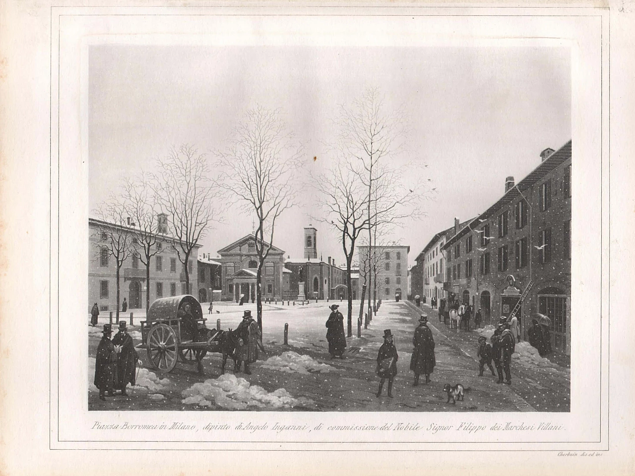 Acquatinta Piazza Borromeo in Milano di Luigi Cherbuin 1195248