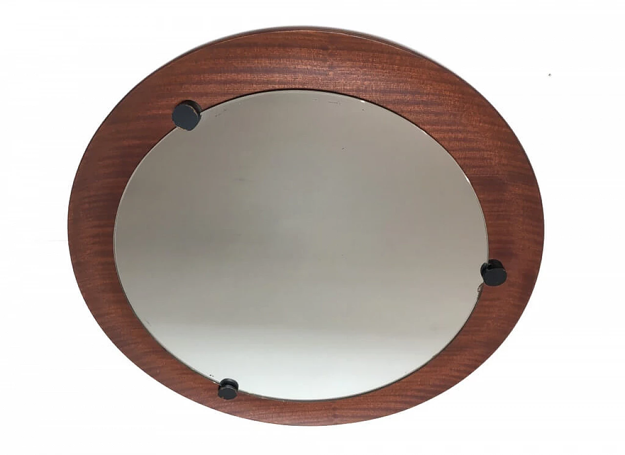 Specchio circolare con base in teak di Campo & Graffi, anni '60 1195605