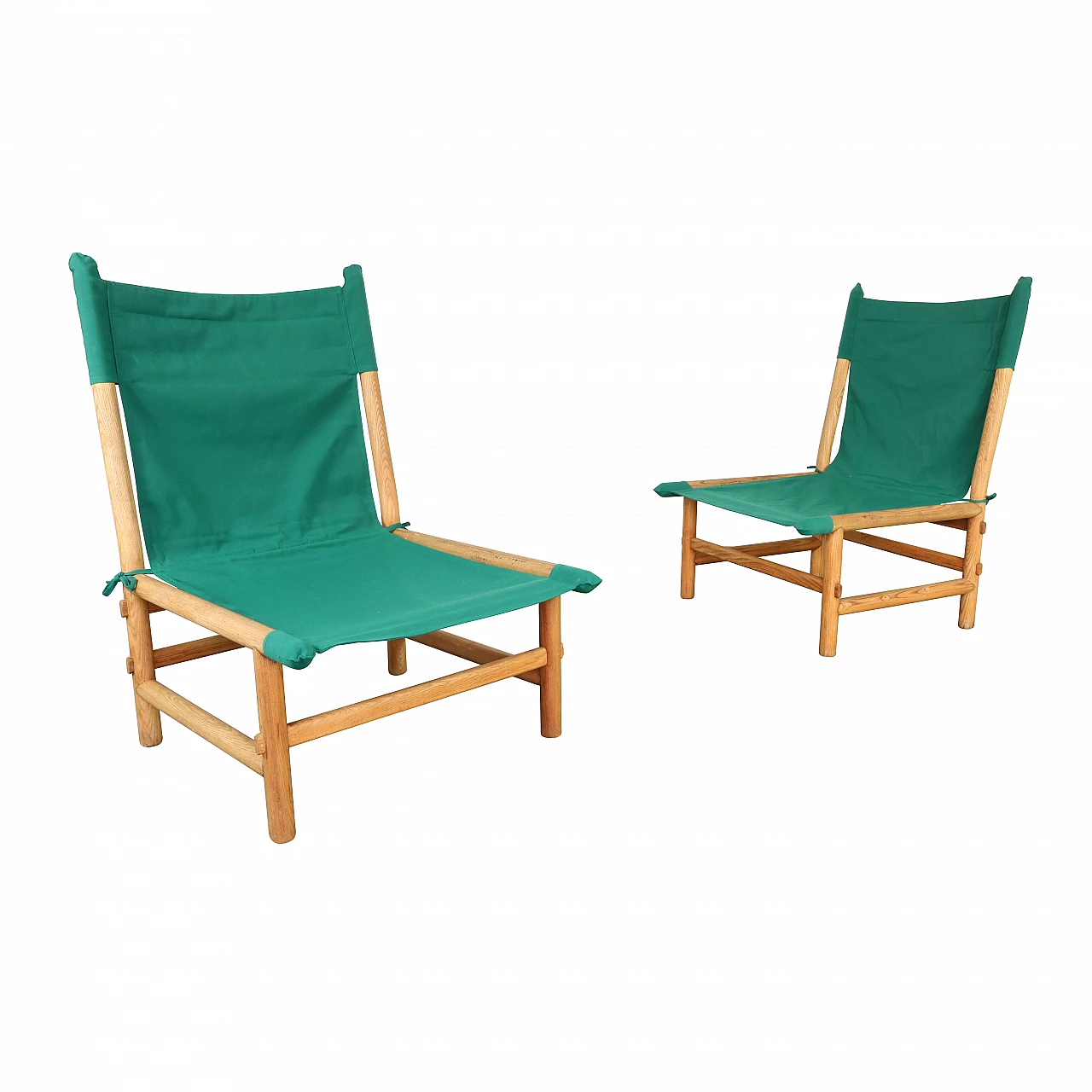 Pair of Carmina armchairs by Carlo Santi for Arflex in ash wood and fabric 1195835
