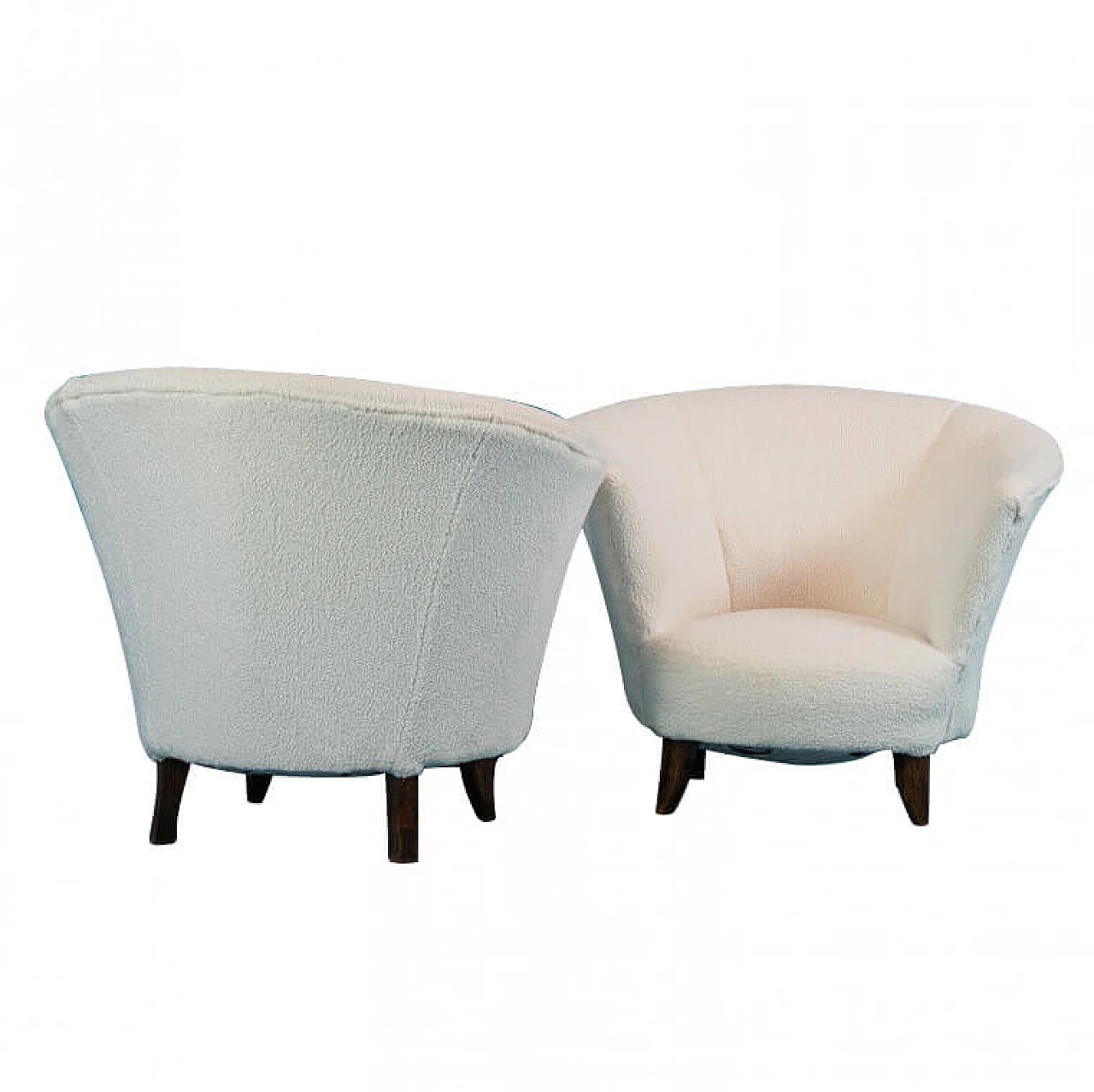 Pair of white boucle armchairs, 50s 1195865