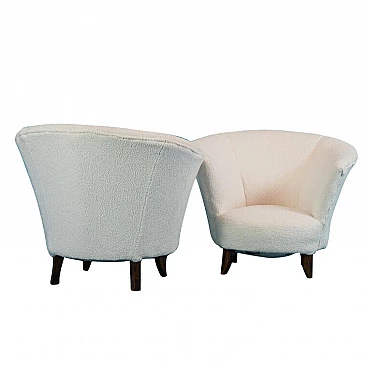 Pair of white boucle armchairs, 50s