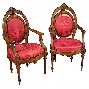 Pair of 19th century walnut armchairs