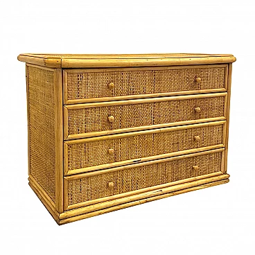Chest of drawers in bamboo and wicker, 1970s