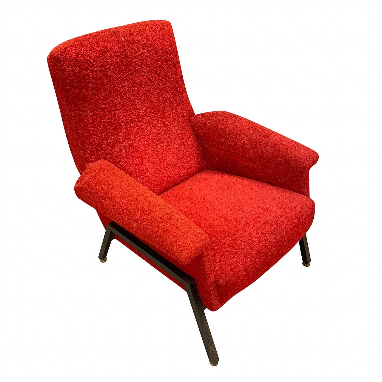 Poltrona rossa con struttura in metallo, anni '60 1196155