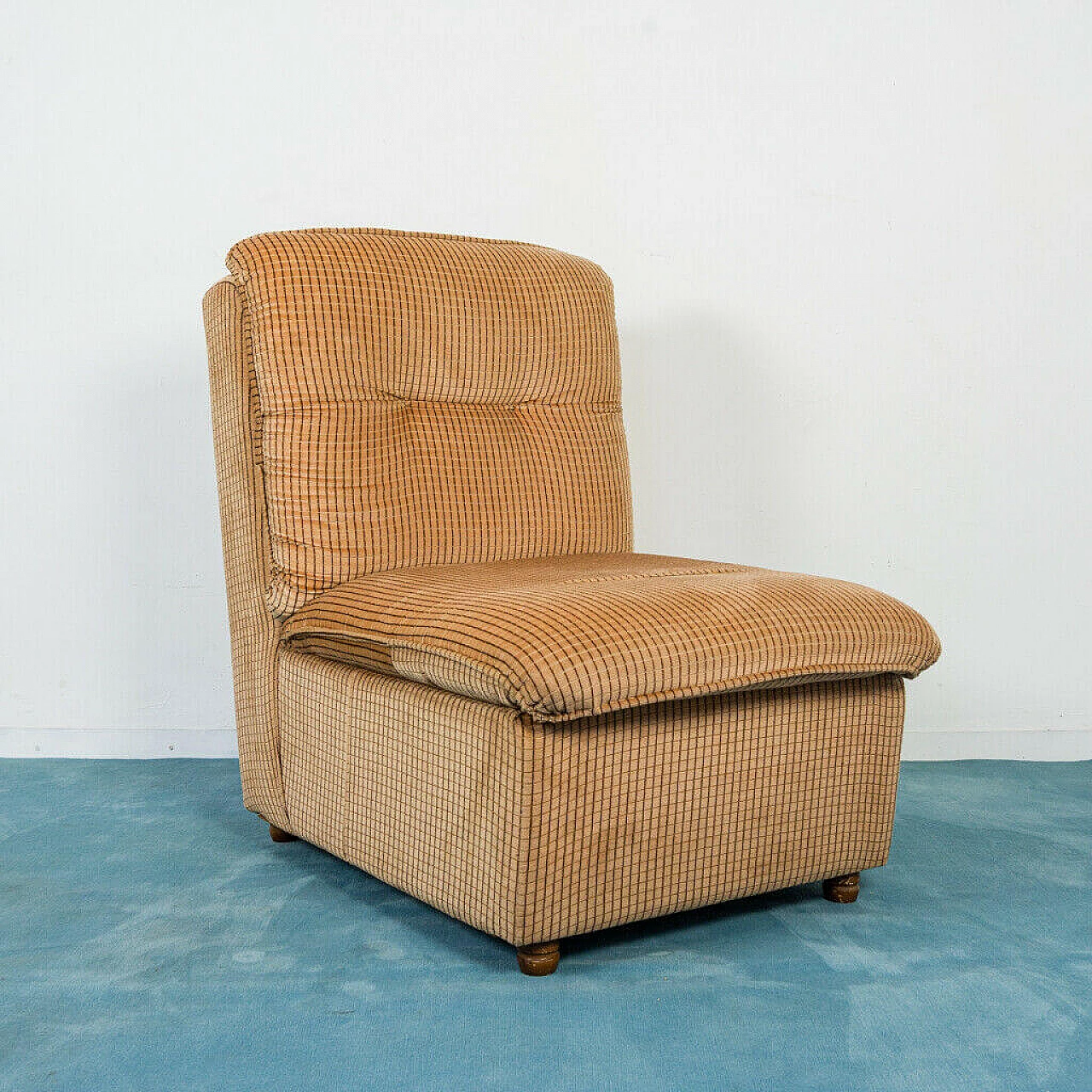 3 Modular armchairs in wood and velvet, 70s 1196188