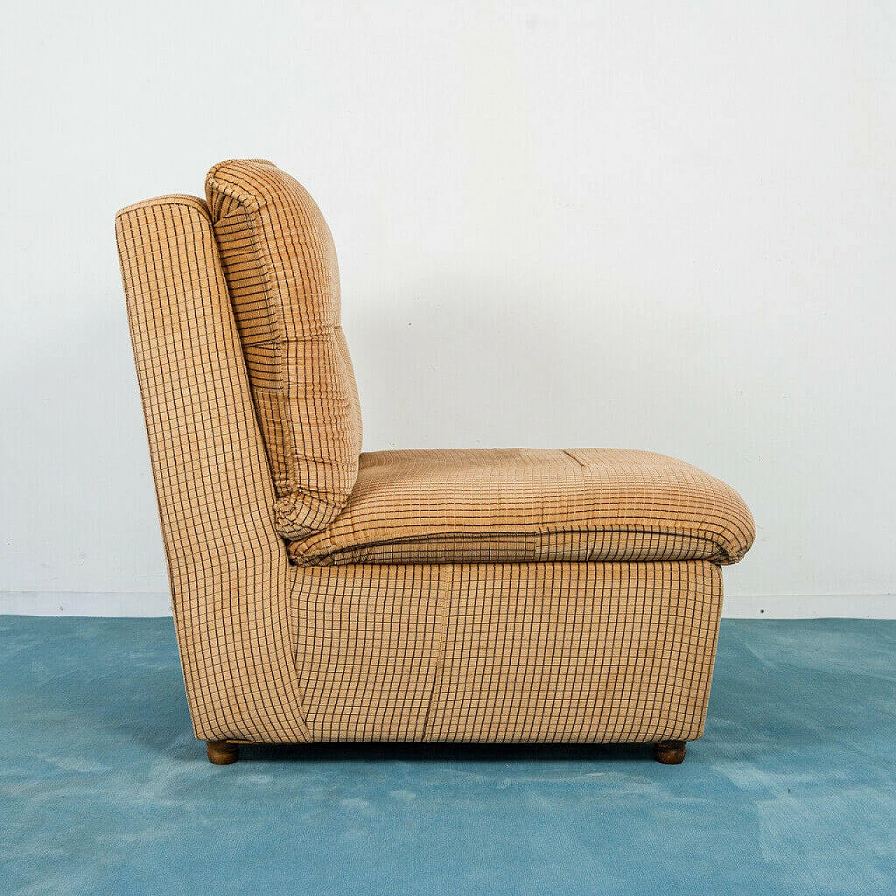 3 Modular armchairs in wood and velvet, 70s 1196189