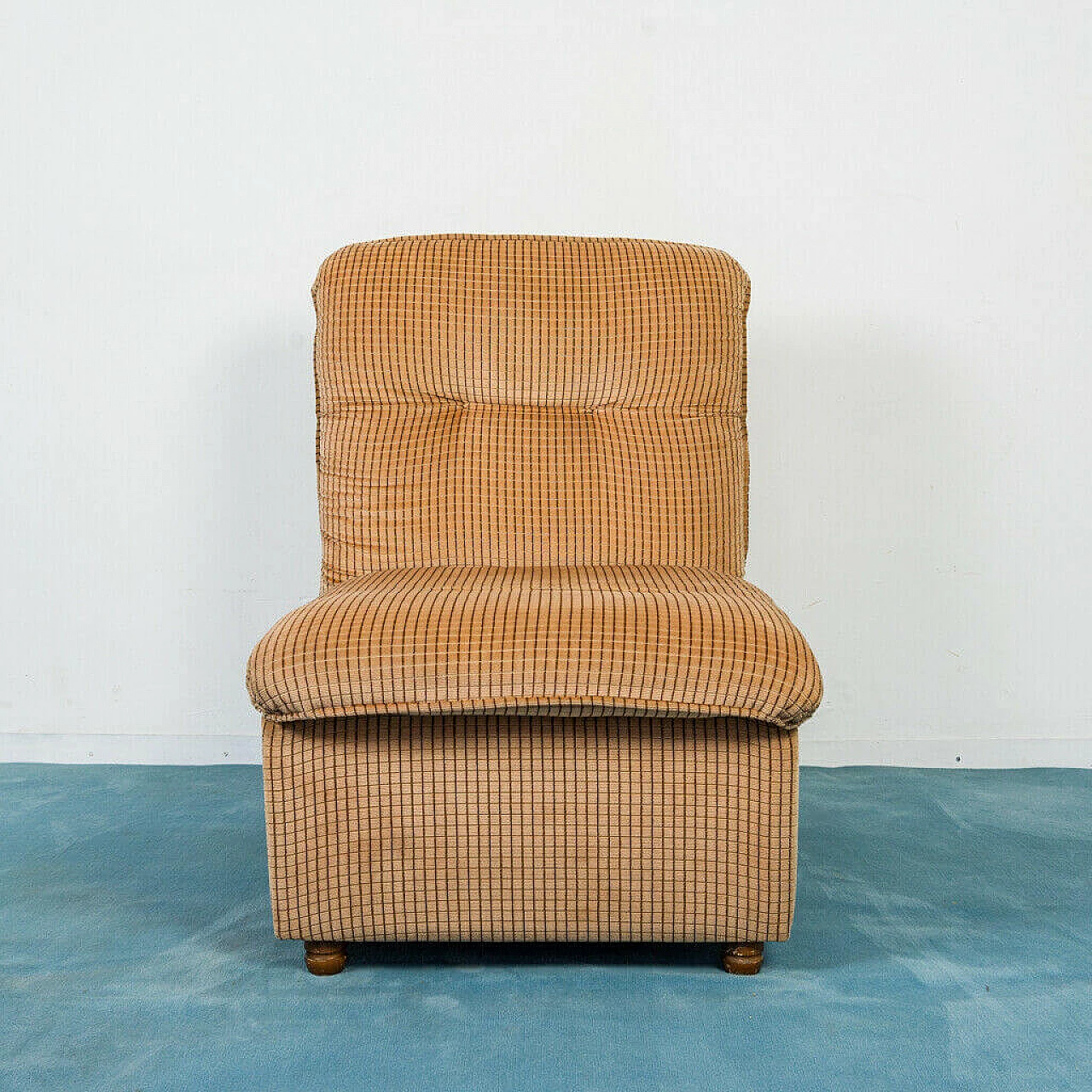 3 Modular armchairs in wood and velvet, 70s 1196192