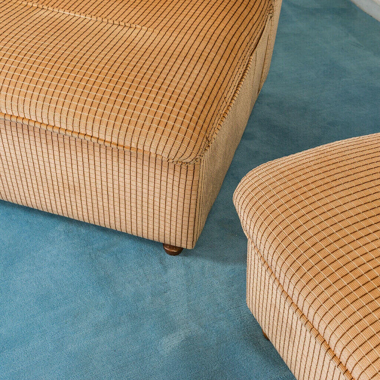 3 Modular armchairs in wood and velvet, 70s 1196193