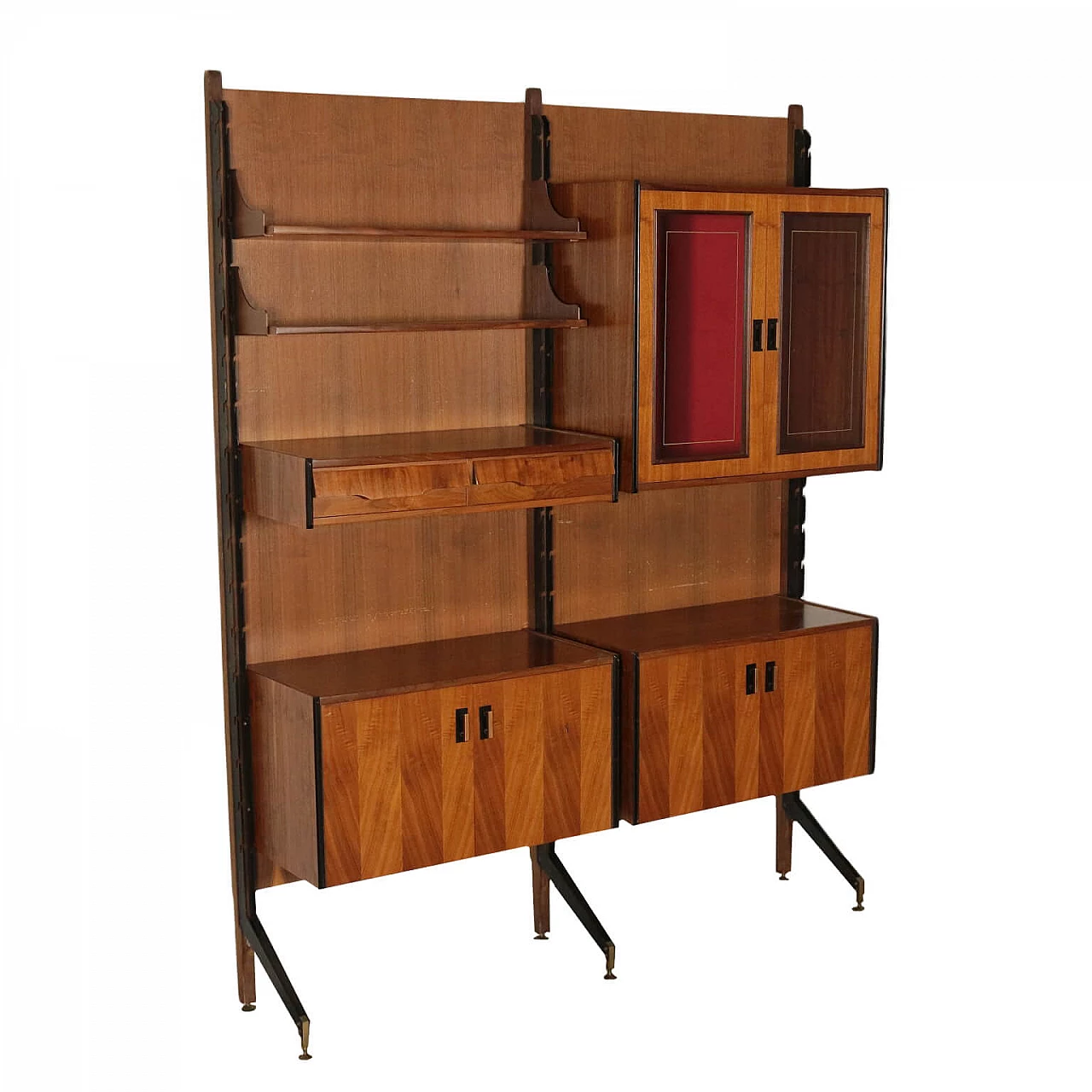 Bookcase in walnut and metal, 60s 1196332