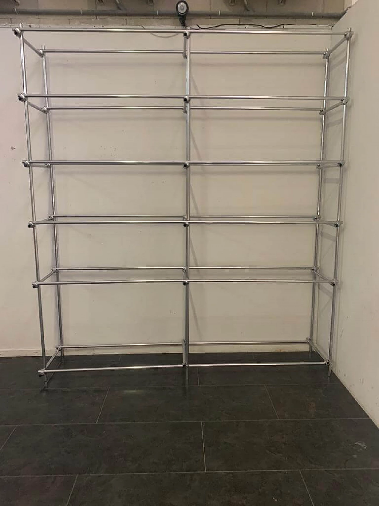 Chrome tubular shelf with metal clamps from S.B.E., 60s 1196411