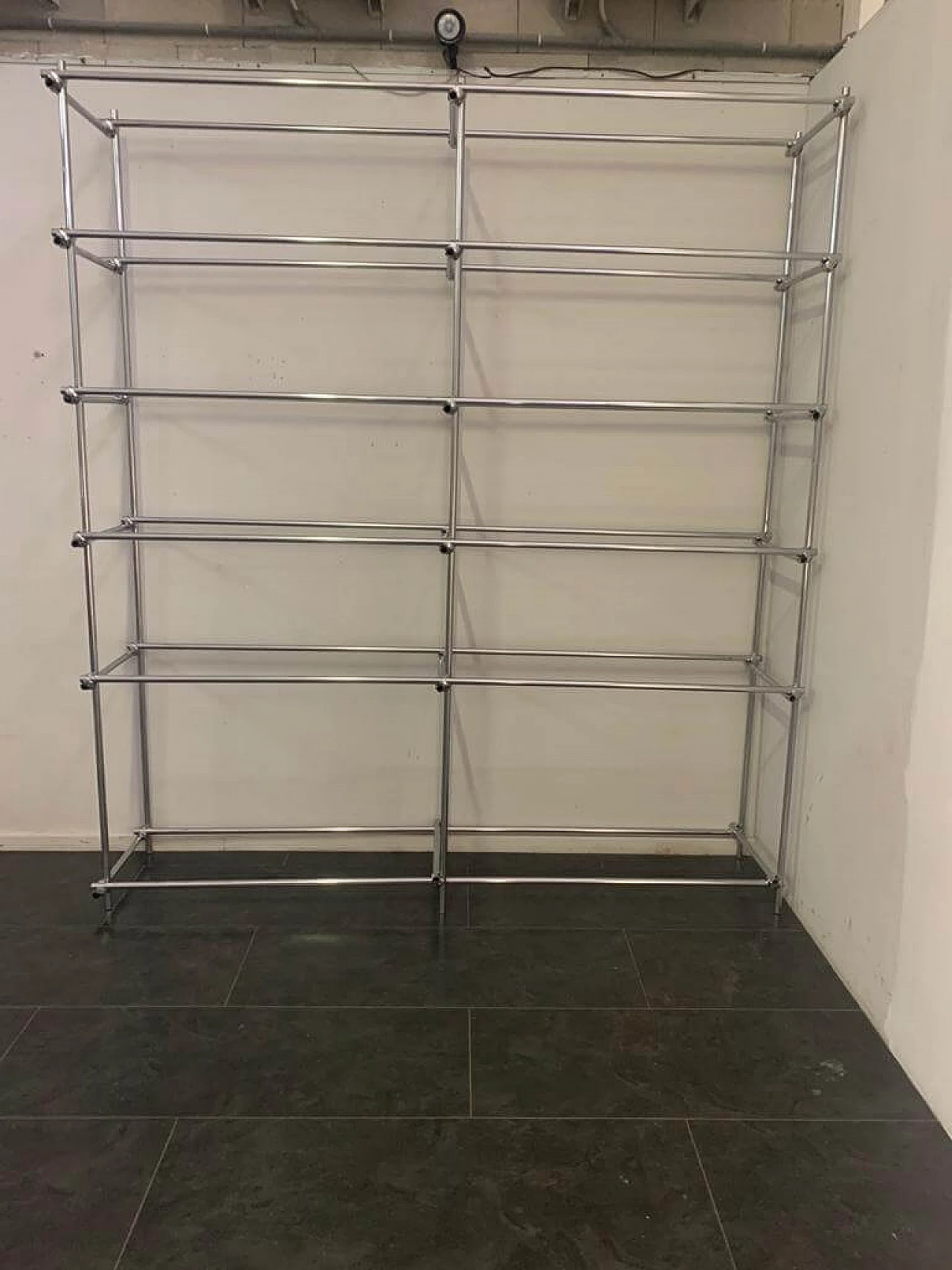 Chrome tubular shelf with metal clamps from S.B.E., 60s 1196412