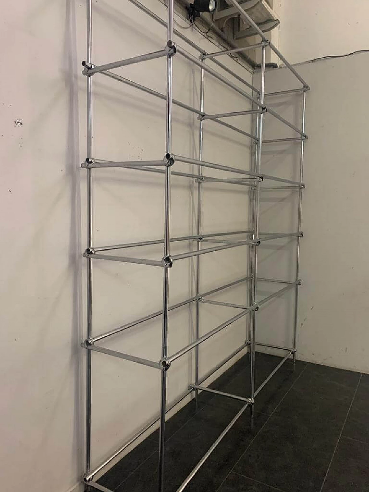 Chrome tubular shelf with metal clamps from S.B.E., 60s 1196415
