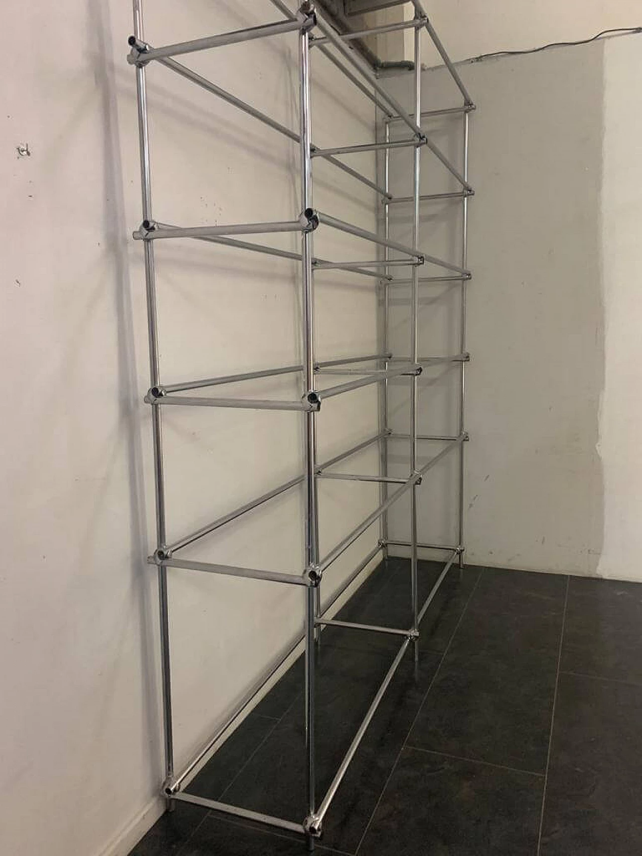 Chrome tubular shelf with metal clamps from S.B.E., 60s 1196416