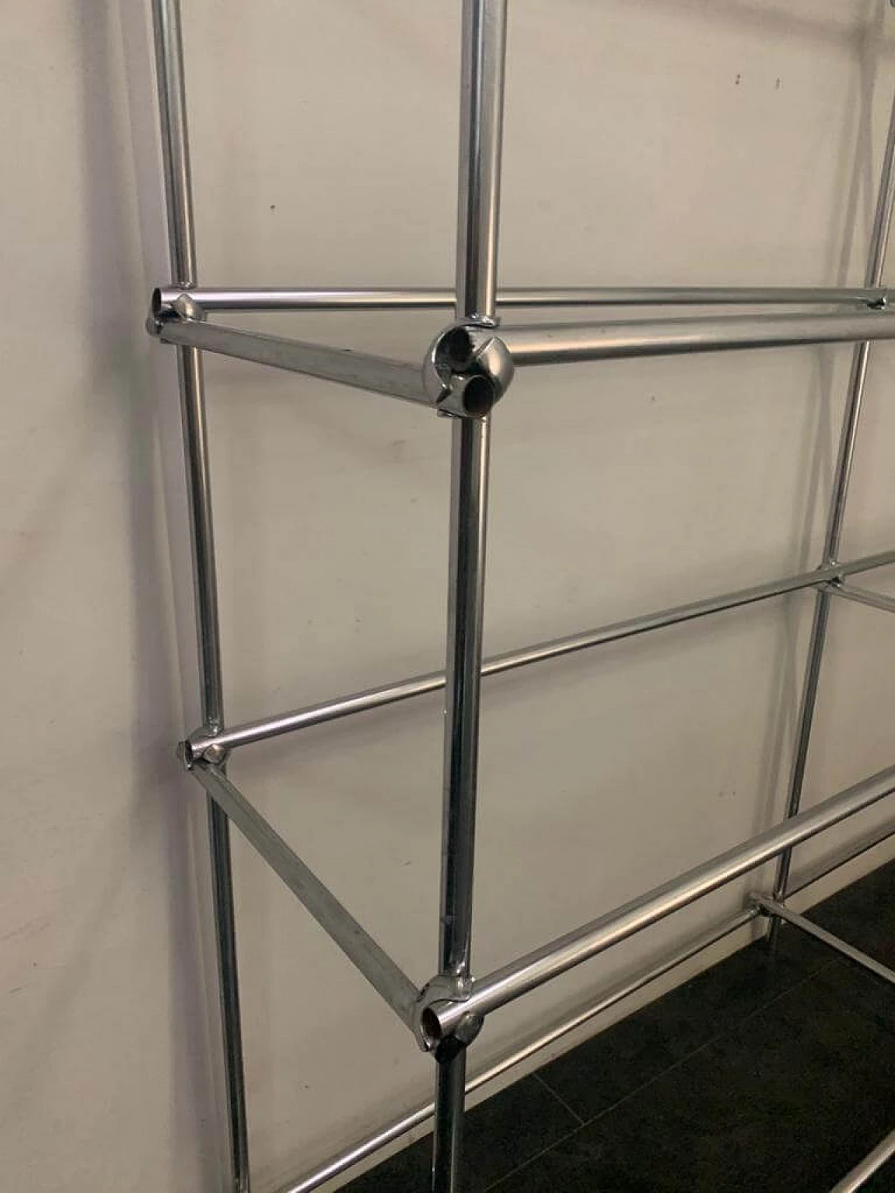 Chrome tubular shelf with metal clamps from S.B.E., 60s 1196421