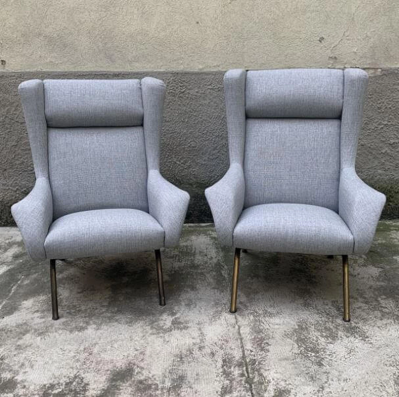 Pair of armchairs with brass legs, 50s 1196610