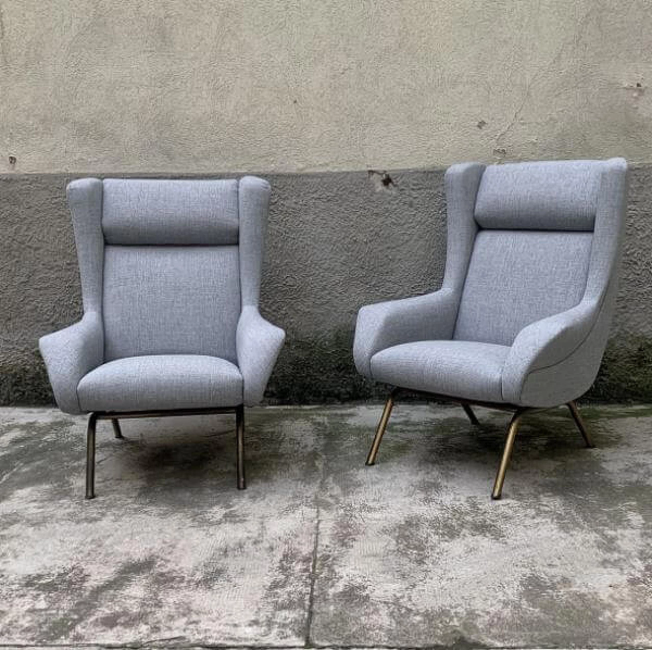 Pair of armchairs with brass legs, 50s 1196611