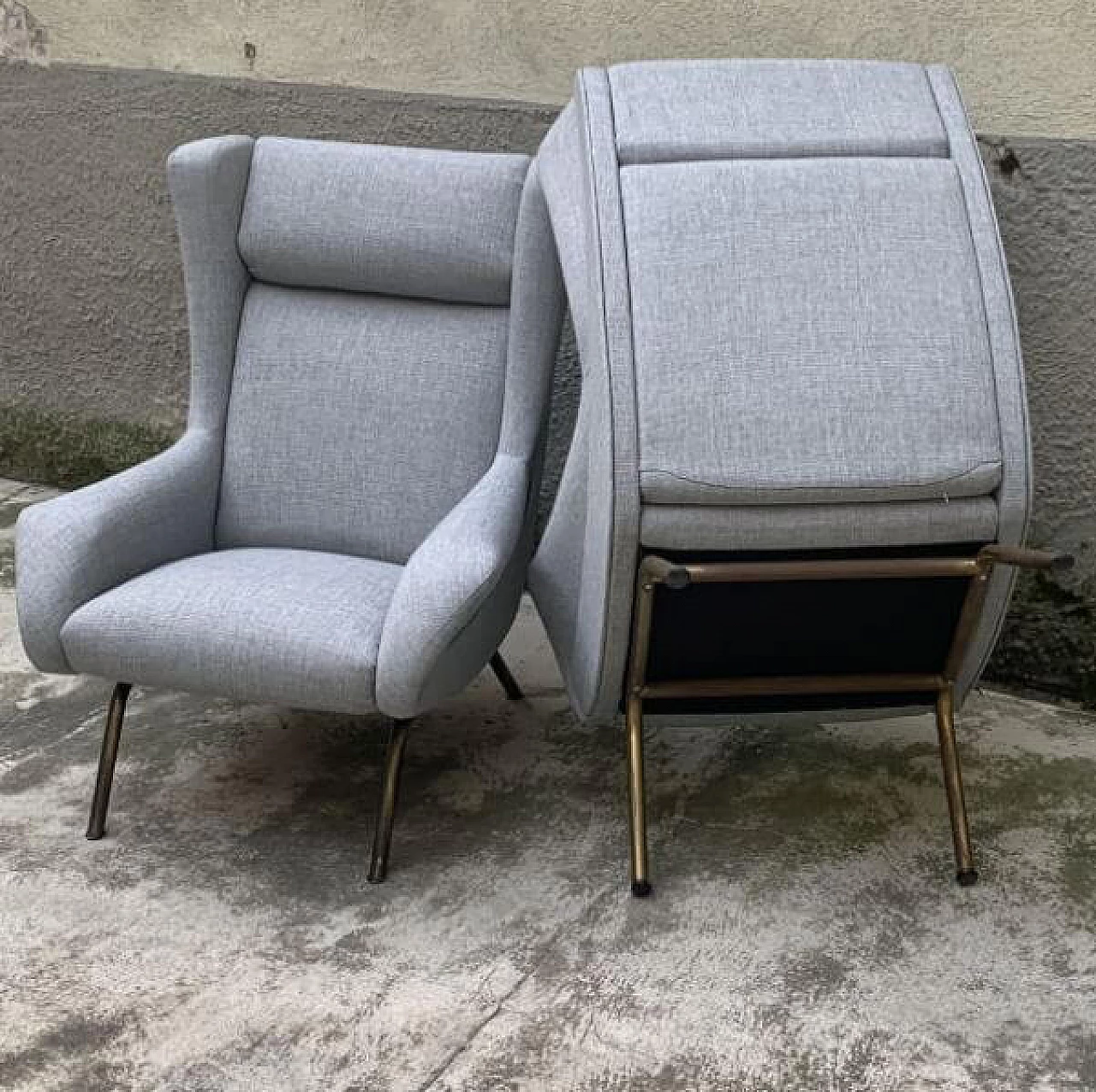 Pair of armchairs with brass legs, 50s 1196612