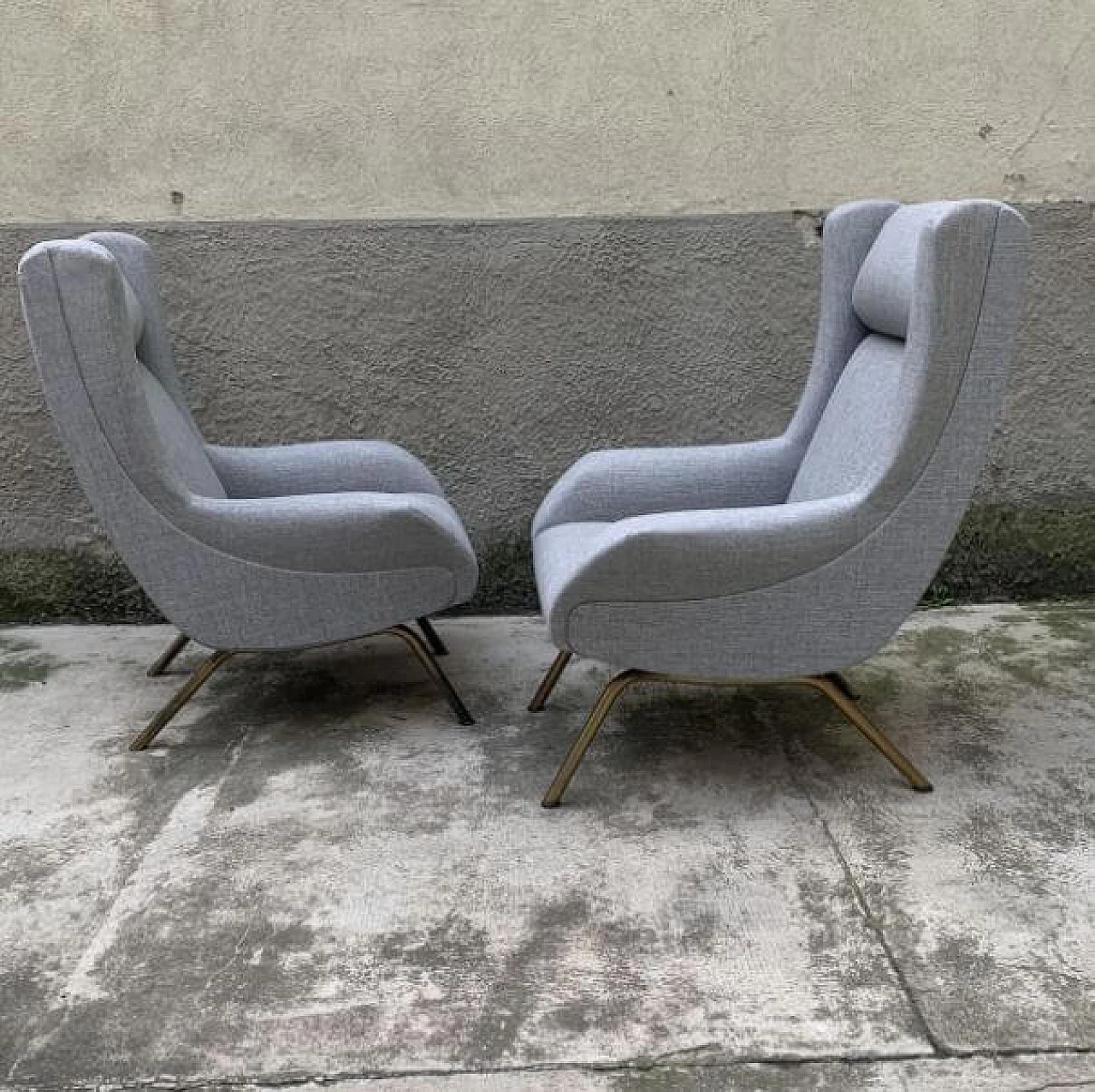 Pair of armchairs with brass legs, 50s 1196613