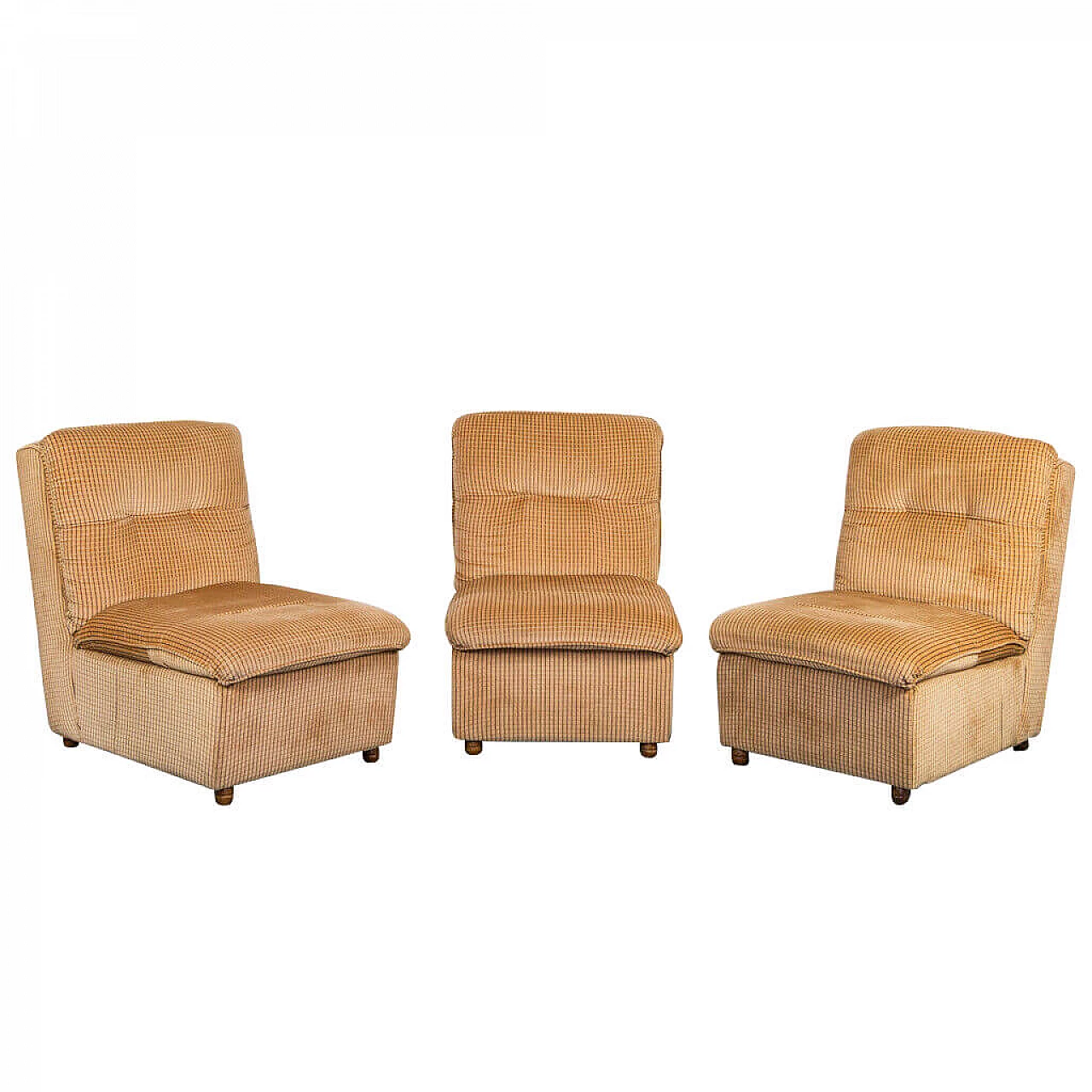3 Modular armchairs in wood and velvet, 70s 1196779