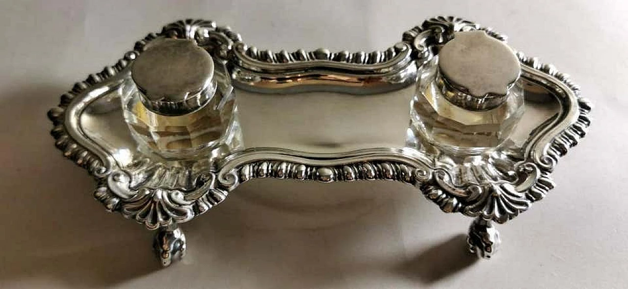 Queen Anne style Victorian inkwell in silver plated, 19th century 1196963