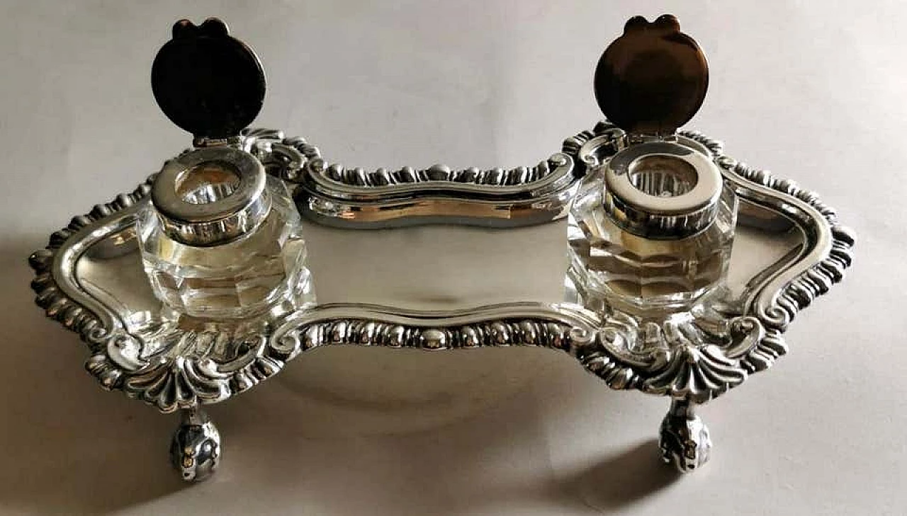 Queen Anne style Victorian inkwell in silver plated, 19th century 1196964