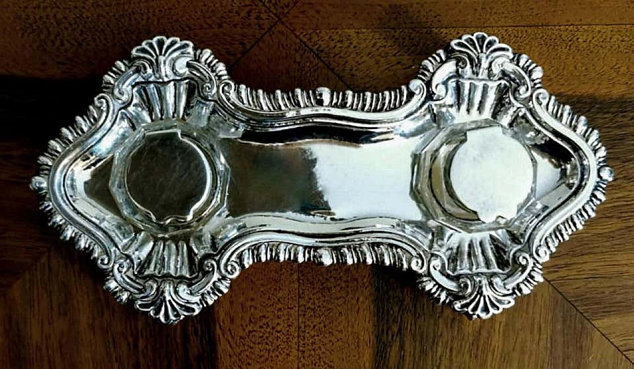 Queen Anne style Victorian inkwell in silver plated, 19th century 1196973