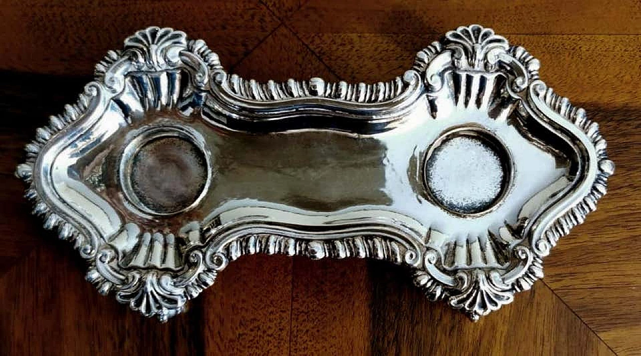 Queen Anne style Victorian inkwell in silver plated, 19th century 1196974