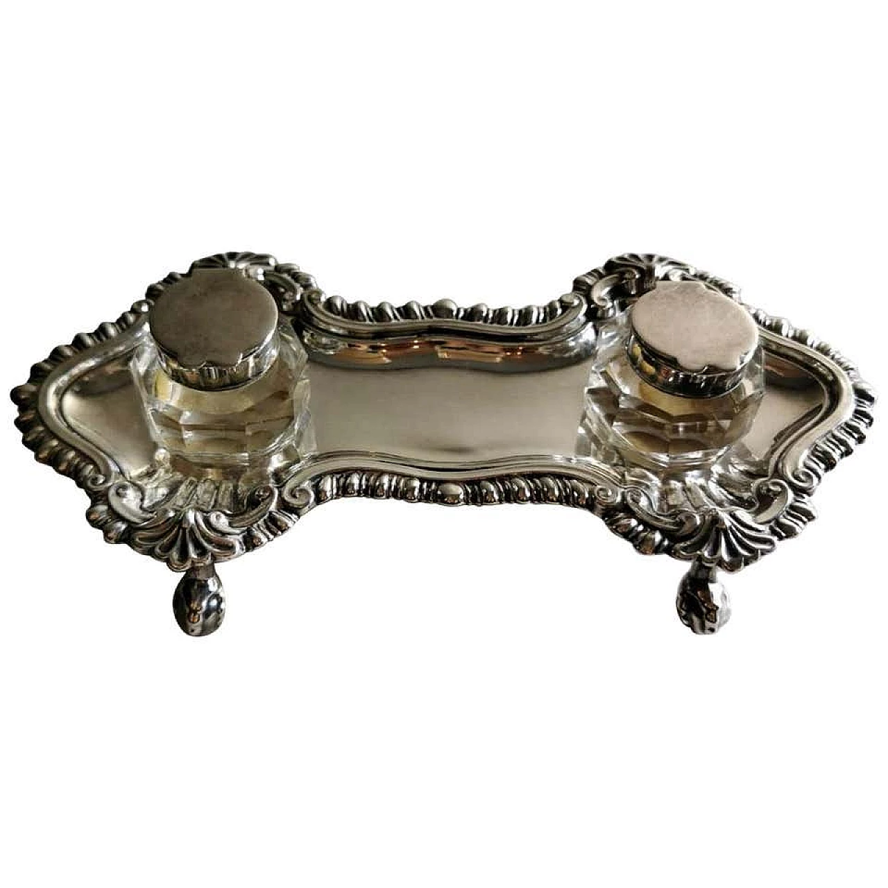 Queen Anne style Victorian inkwell in silver plated, 19th century 1196982