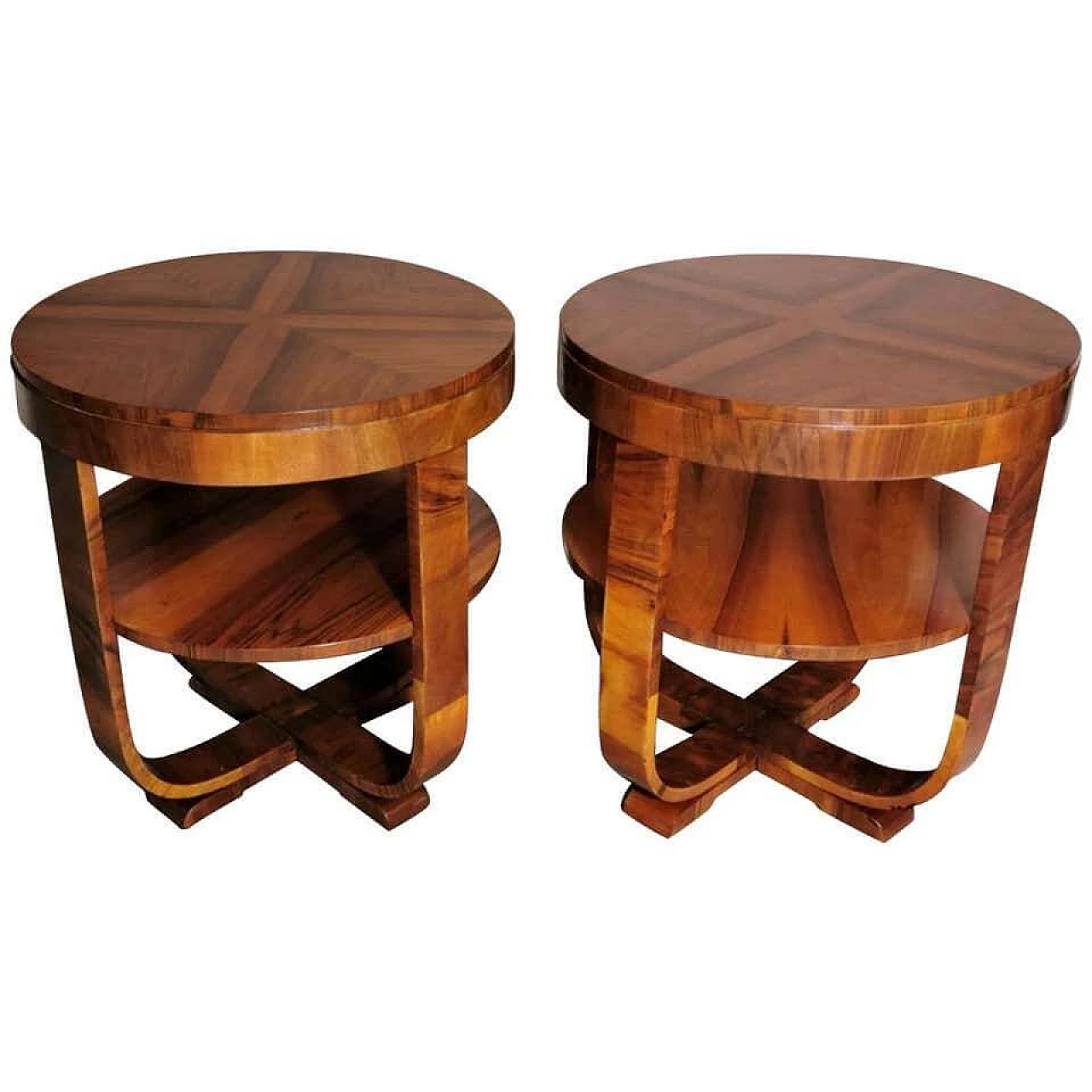 Pair of Art Deco coffee tables in walnut, 30s 1197001