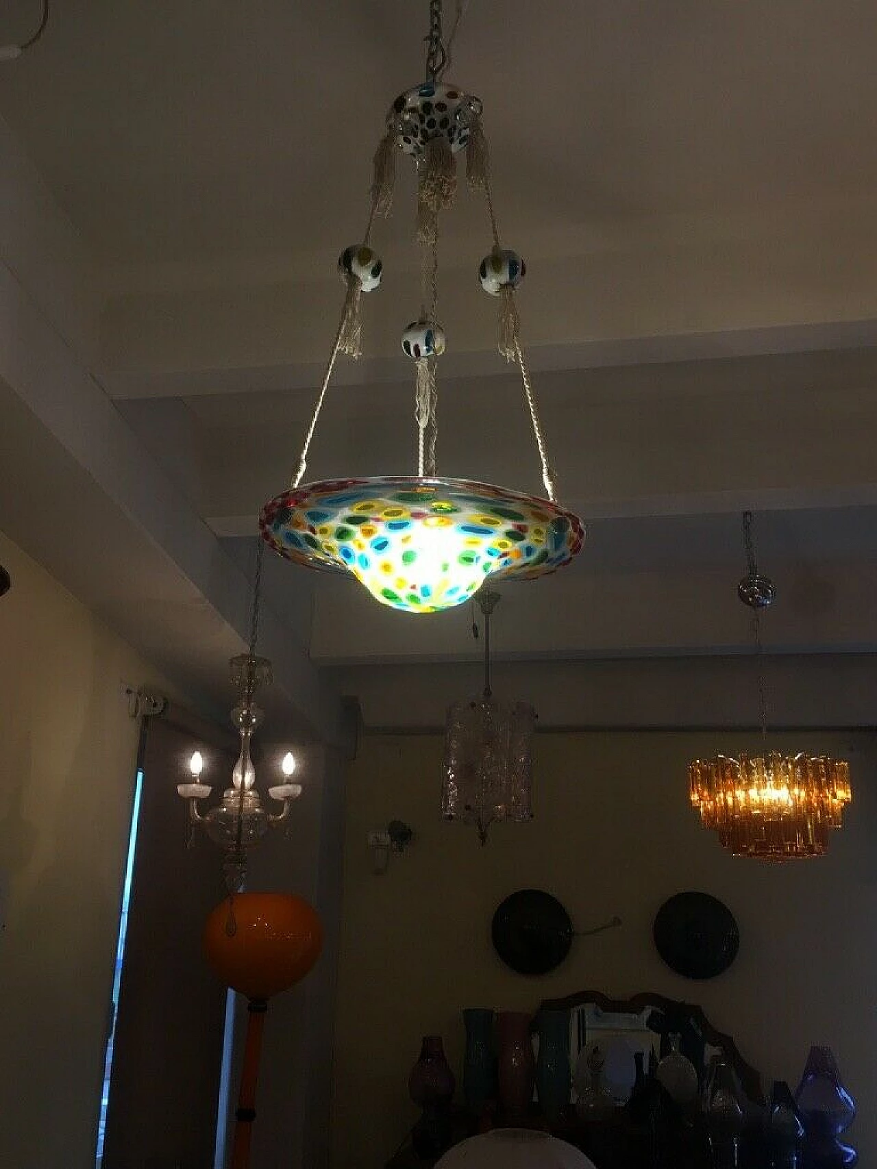 Lampadario con murrine in vetro di Murano di Avem, anni '40 1197044
