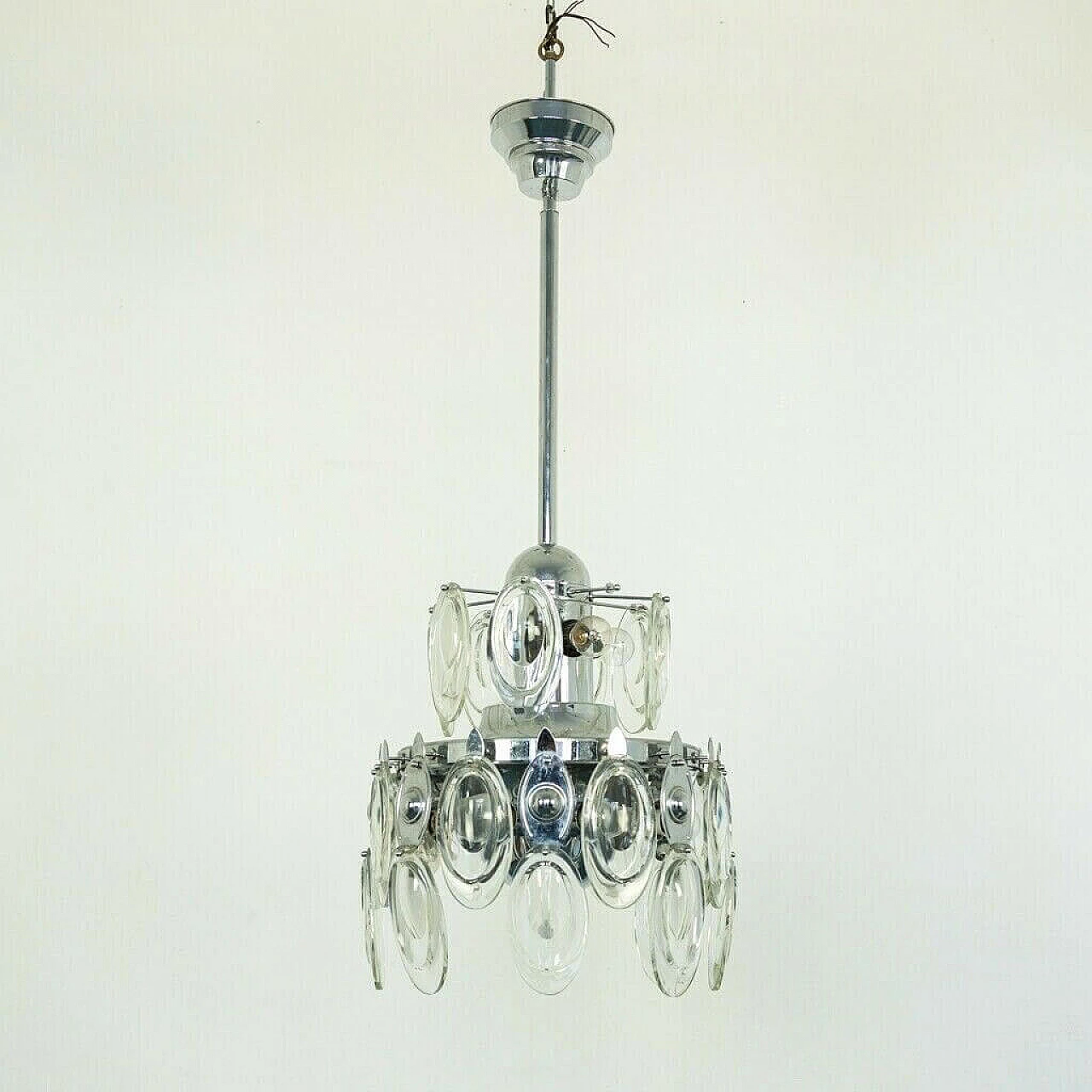 12-light chandelier in chromed steel and glass by Sciolari, 70s 1197094