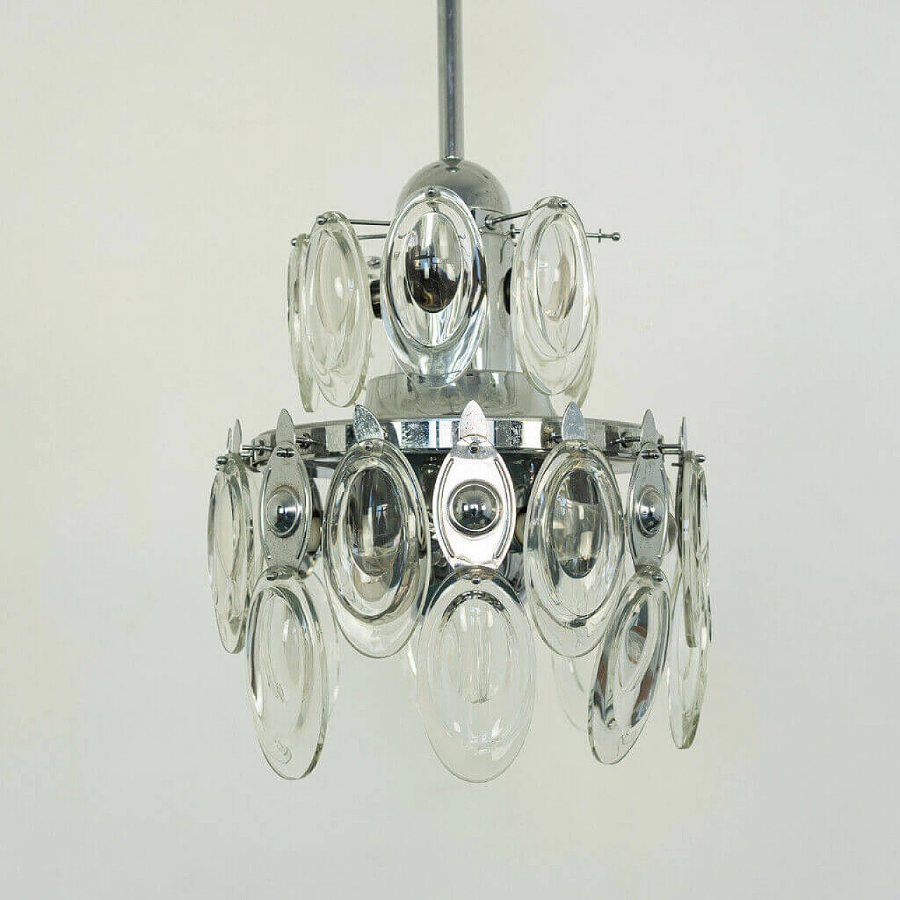 12-light chandelier in chromed steel and glass by Sciolari, 70s 1197095