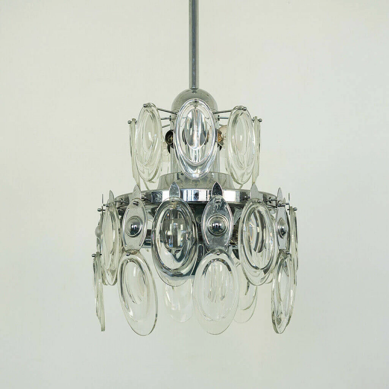 12-light chandelier in chromed steel and glass by Sciolari, 70s 1197096