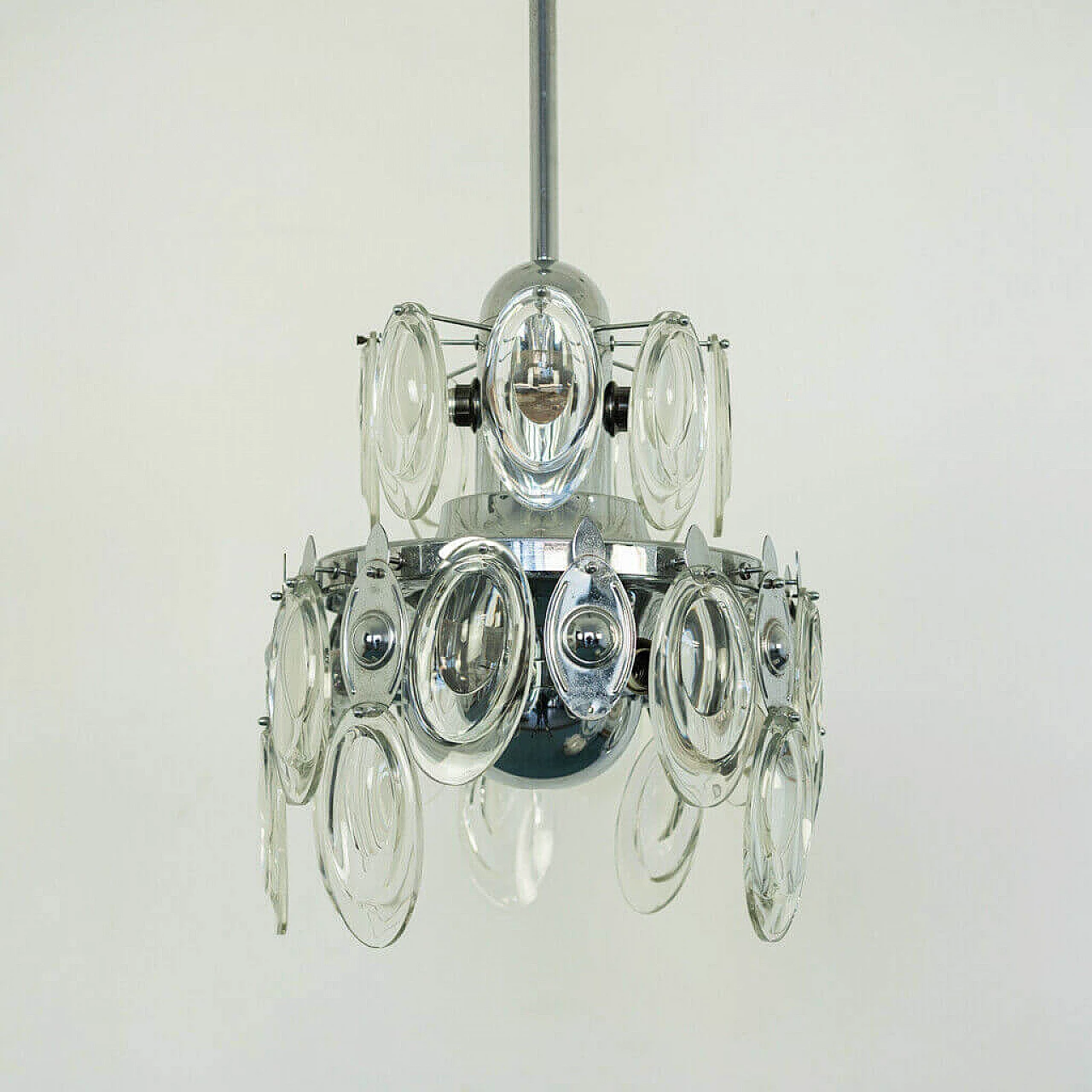 12-light chandelier in chromed steel and glass by Sciolari, 70s 1197097