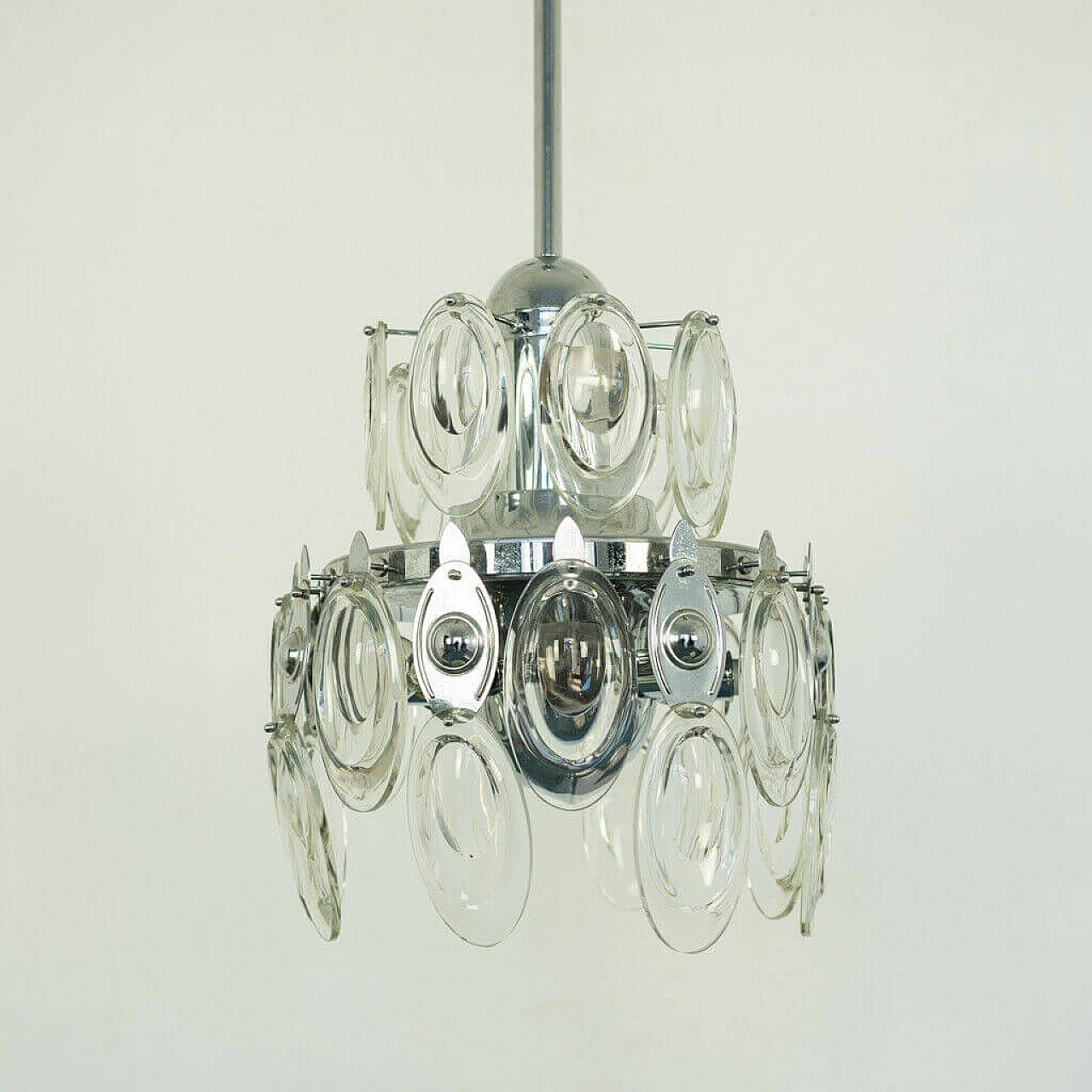 12-light chandelier in chromed steel and glass by Sciolari, 70s 1197098