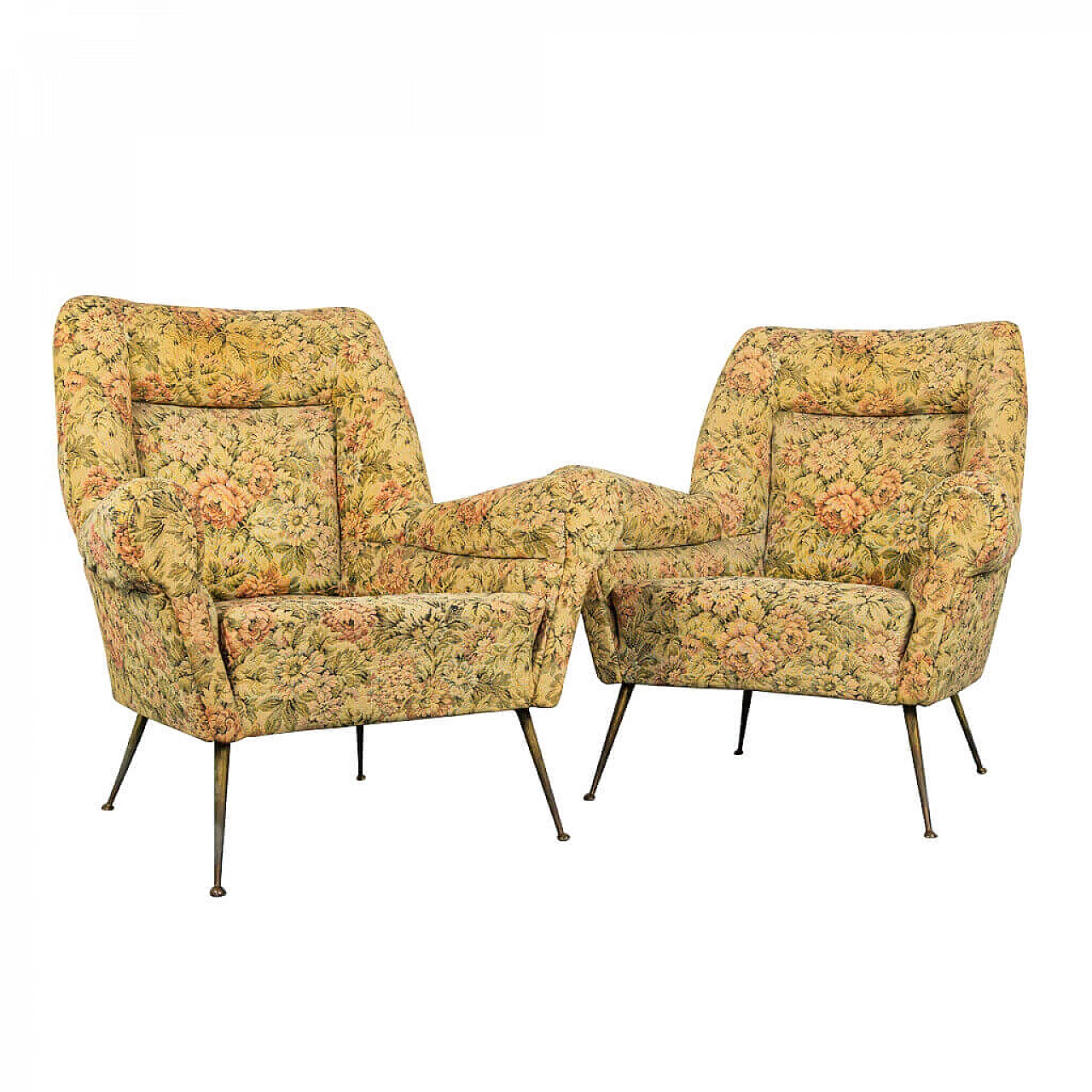 Pair of armchairs with brass feet, 1950s 1197273