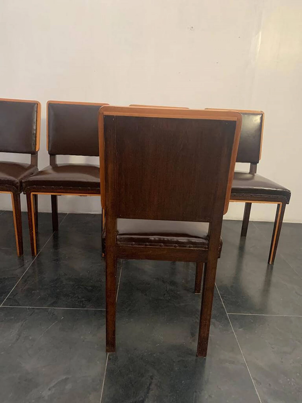 6 Art Deco dining chairs in elm, maple and leatherette, 1940s 1197476