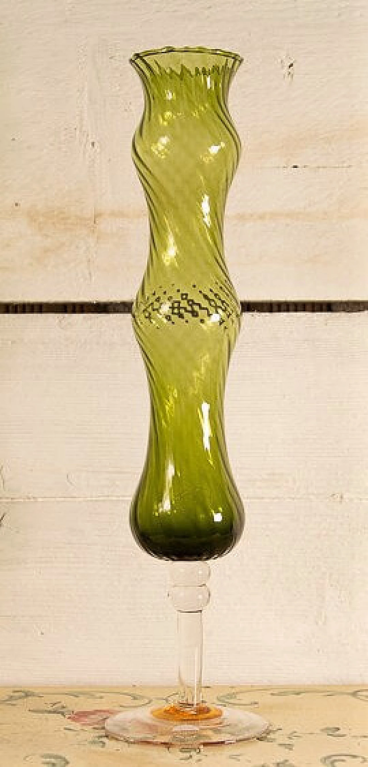 Vaso verde di cristallerie Ivat, anni '80 1197723