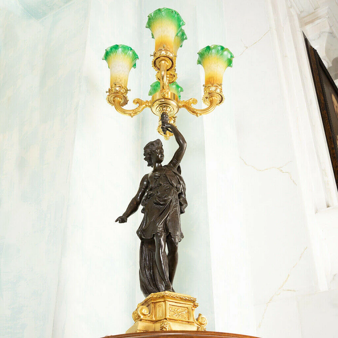 Lampada da tavolo a 5 luci con statua in bronzo, '800 1197771