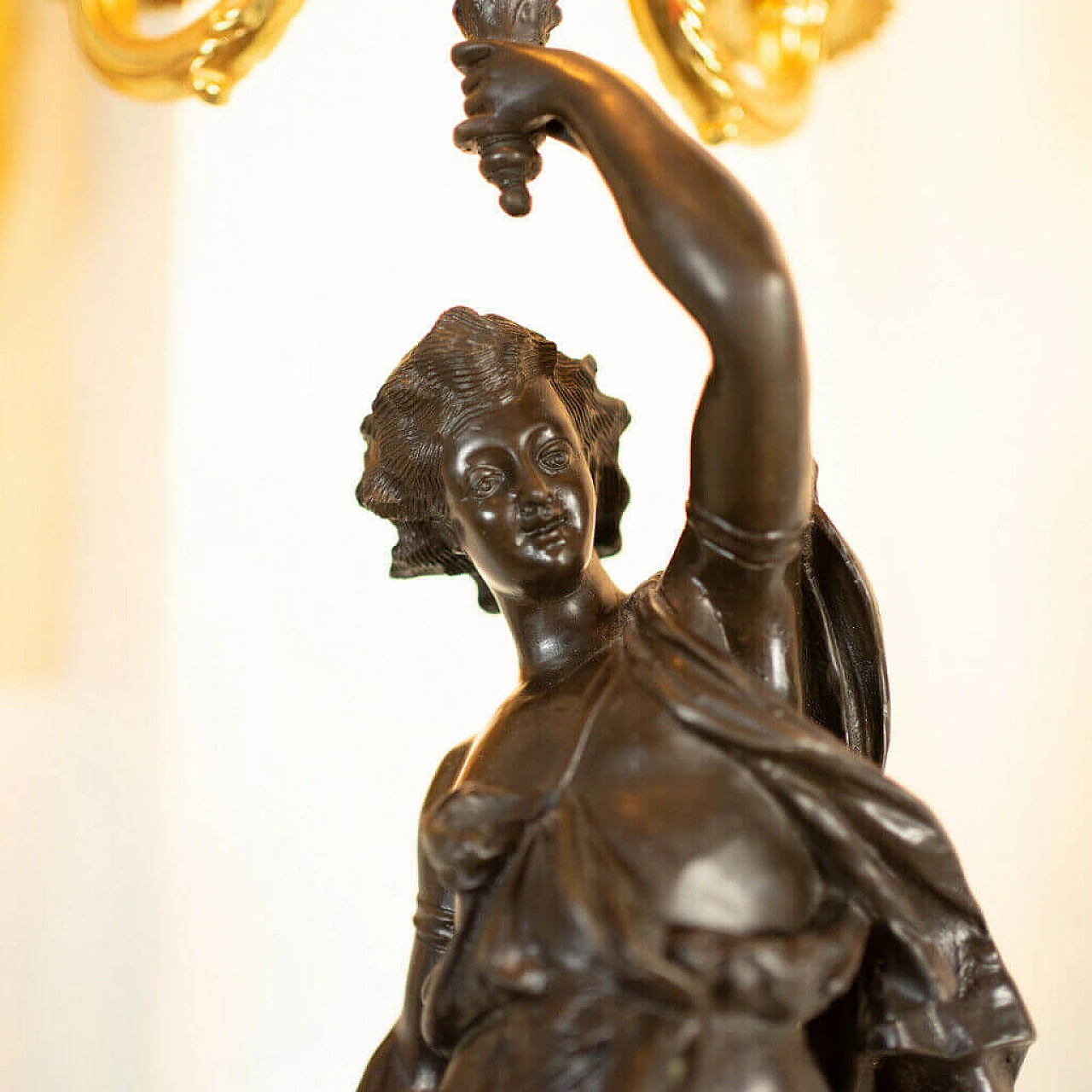 Lampada da tavolo a 5 luci con statua in bronzo, '800 1197773