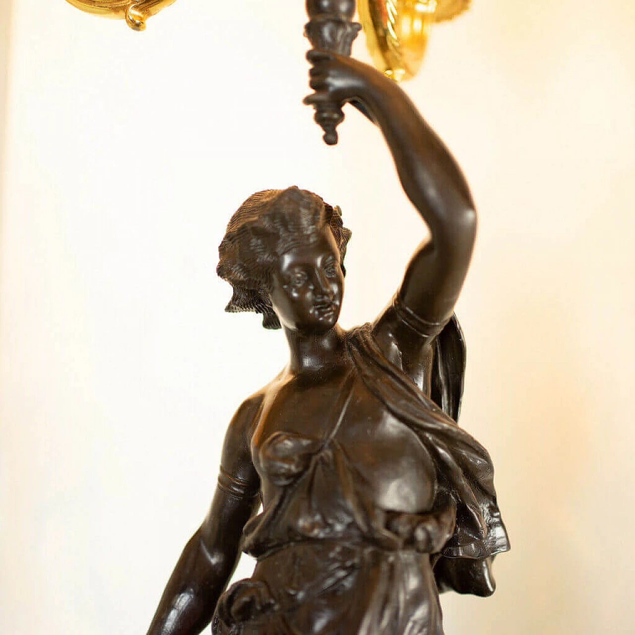 Lampada da tavolo a 5 luci con statua in bronzo, '800 1197774