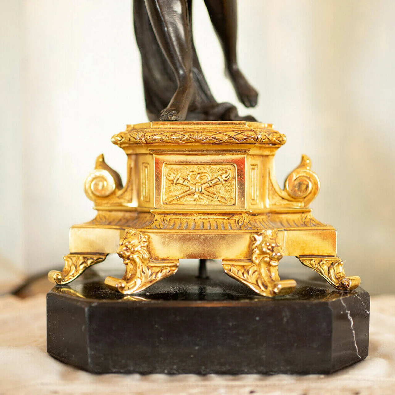 Lampada da tavolo a 5 luci con statua in bronzo, '800 1197775
