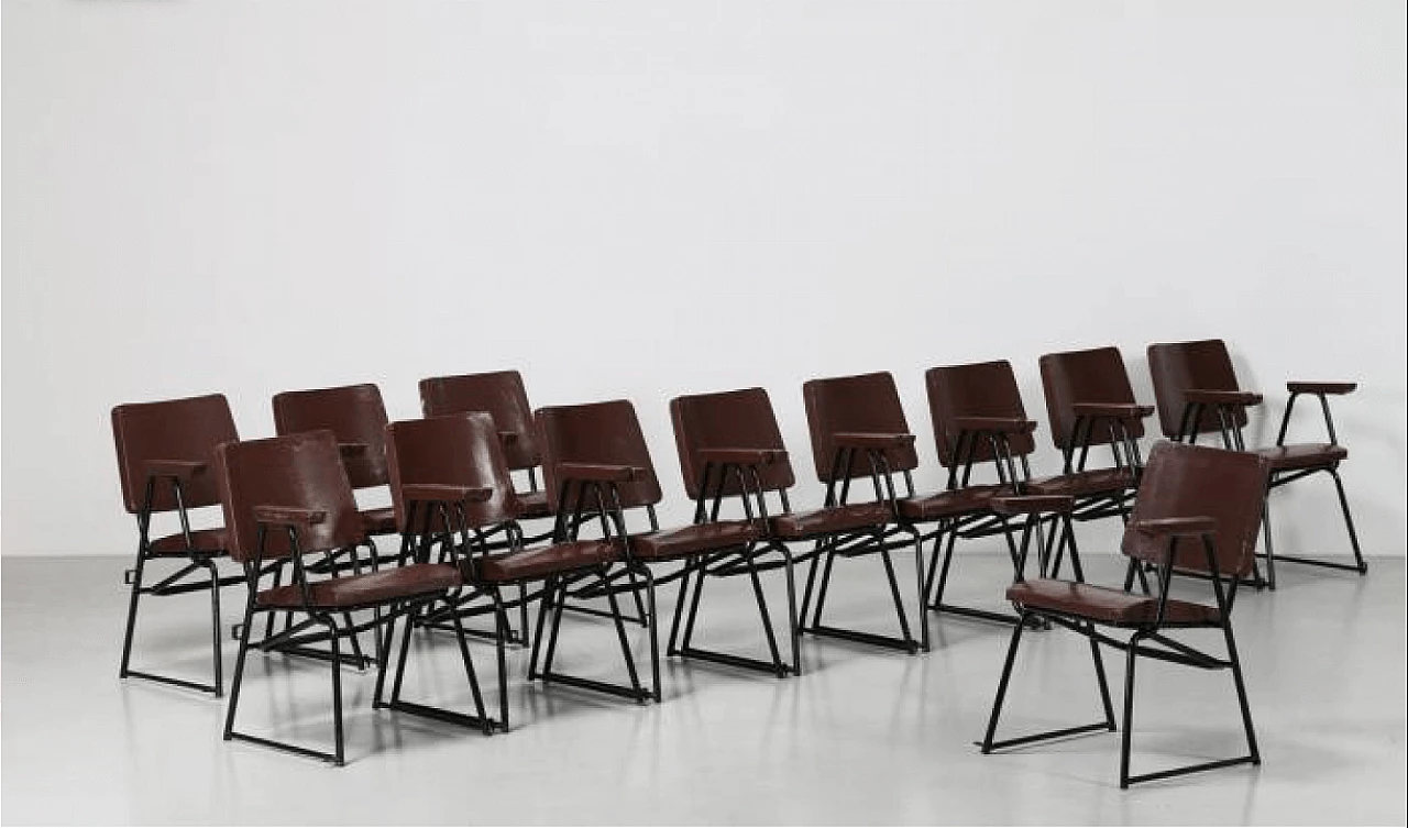 12 Chairs in lacquered wood and iron rodby by BBPR for Michelin Sport Club D.A.M.I., 30s 1197985