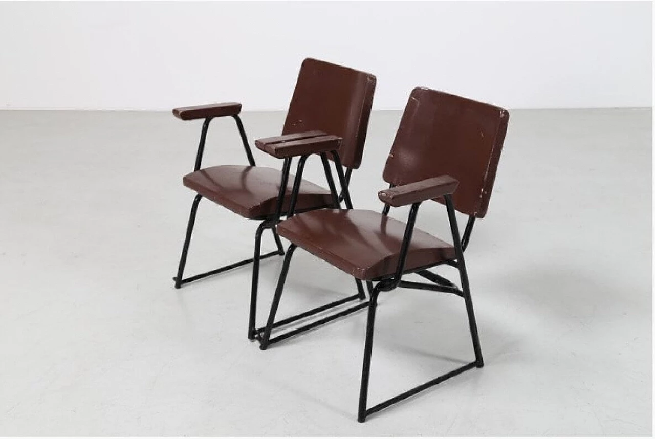 12 Chairs in lacquered wood and iron rodby by BBPR for Michelin Sport Club D.A.M.I., 30s 1197986