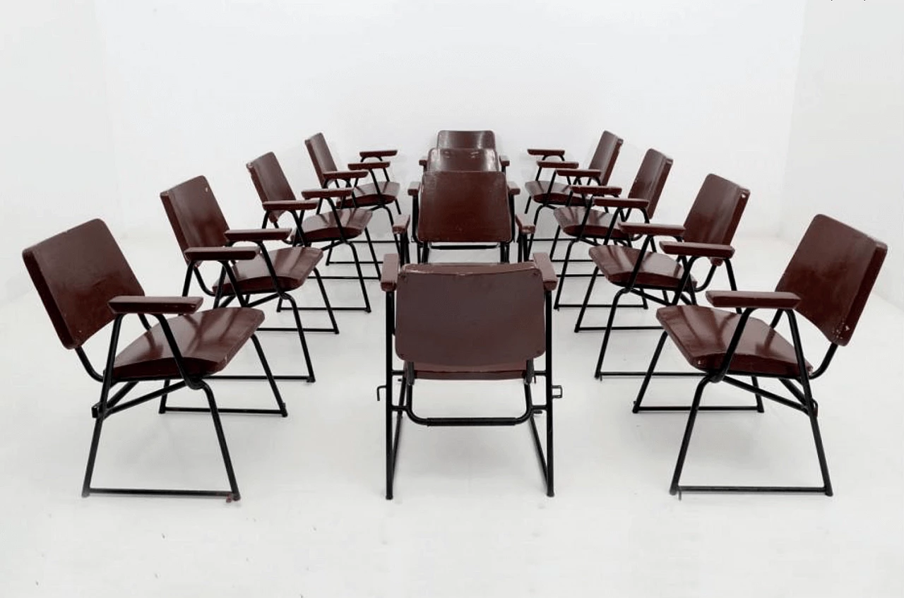 12 Chairs in lacquered wood and iron rodby by BBPR for Michelin Sport Club D.A.M.I., 30s 1197992