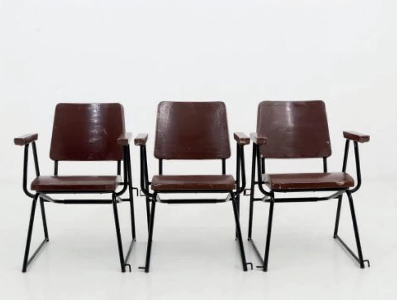 12 Chairs in lacquered wood and iron rodby by BBPR for Michelin Sport Club D.A.M.I., 30s 1197993