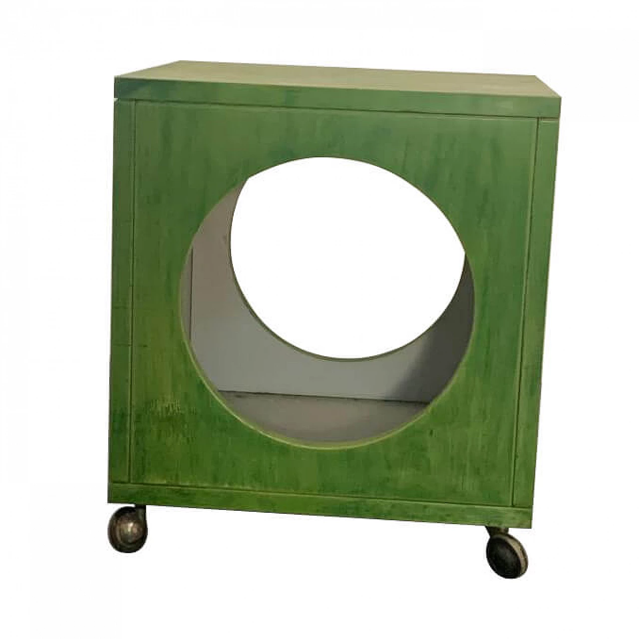 Chestnut pouf with casters, 70s 1198062