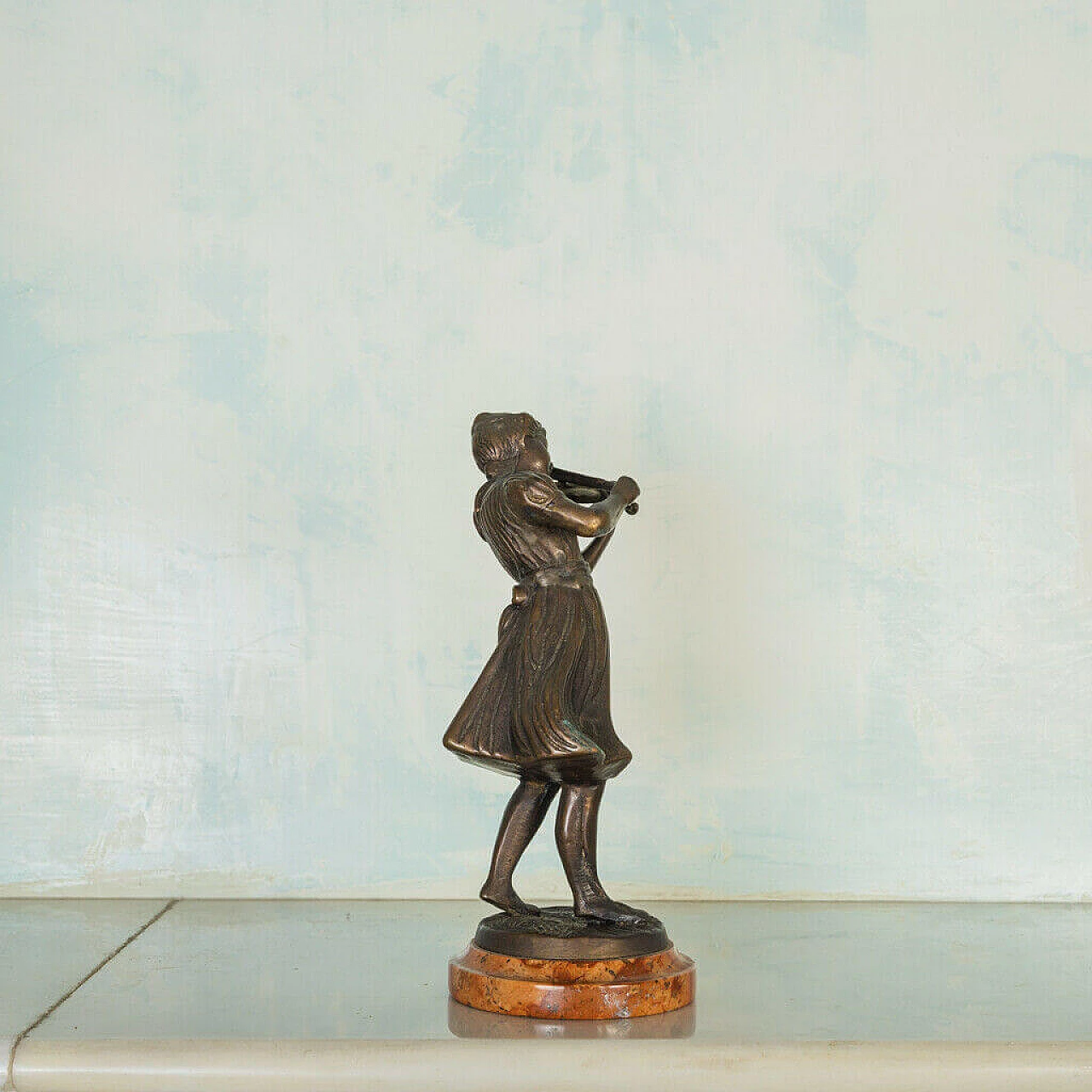 Coppia di statue in bronzo di suonatori, fine '800 1198414