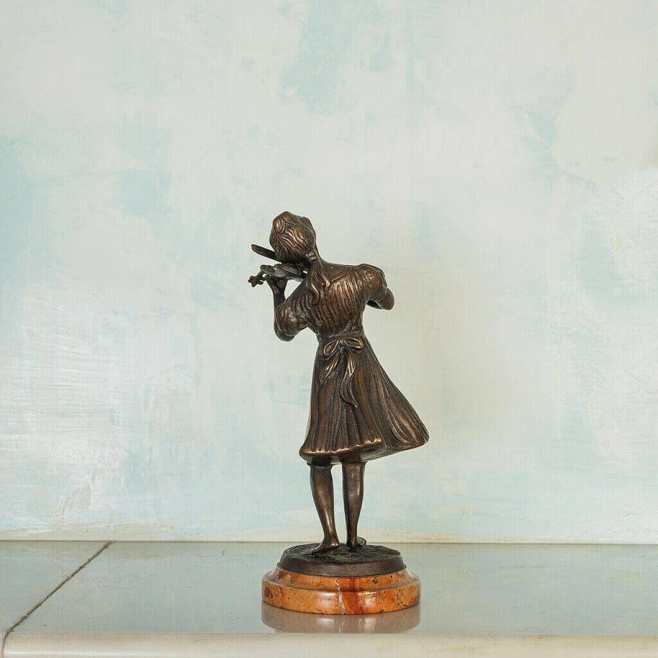 Coppia di statue in bronzo di suonatori, fine '800 1198415